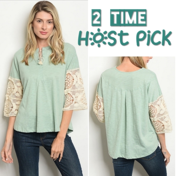 Crescent Tops - Host Pick ✔Flowy Crotchet bell Sleeve yoke tie top